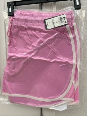 Athletic Drawstring Pink Women’s Shorts with White Trim